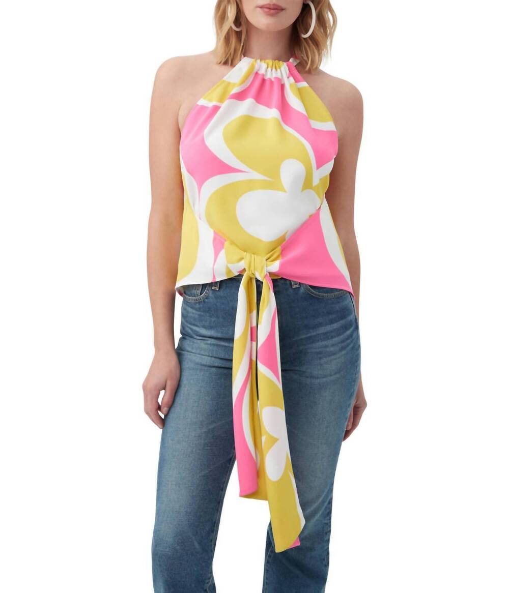 NEW TRINA TURK mika top in bright pink yellow retro